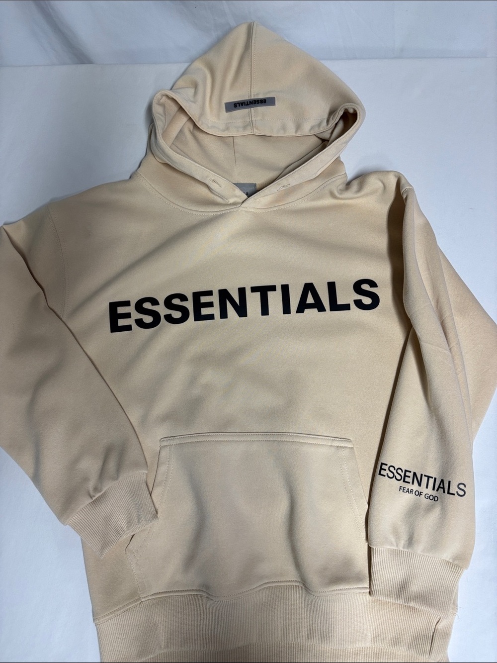 Fear of God Essentials Logo Pullover Hoodie Cream Beige 100% Cotton No Size